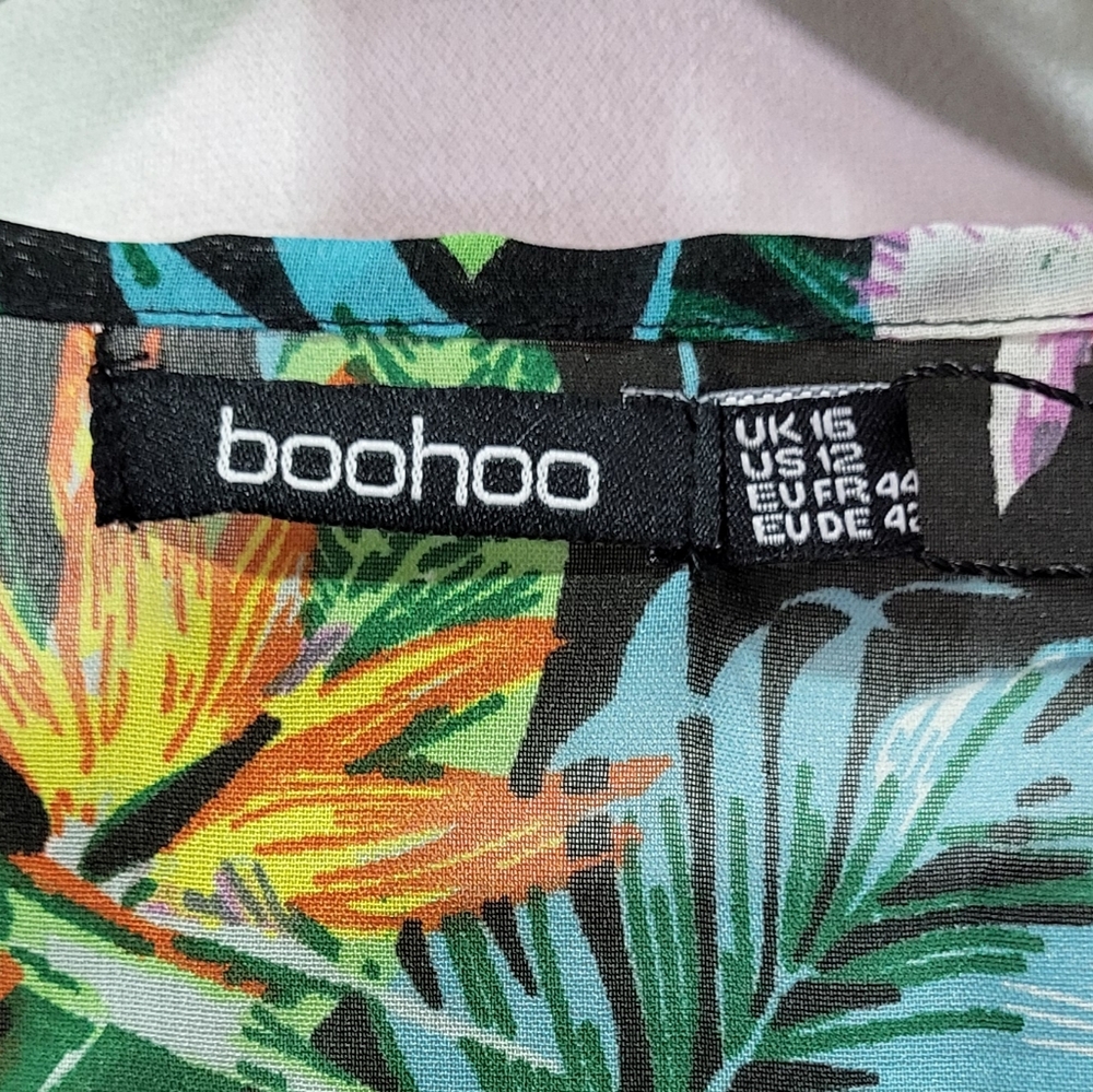 Boohoo Women's NWT Green Skye Tropical Floral Side Slit Long Kimono Size 12 - Picture 2 of 7